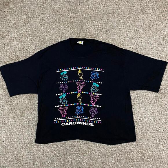 VTG Flintstones Shirt Womens L Black Kidcore Crop Disney Carowinds Cartoon 90s - Picture 1 of 4